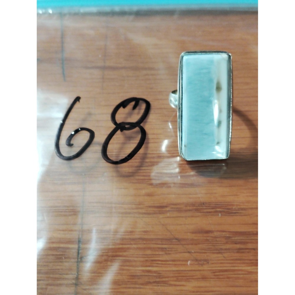 925 Sterling Silver Natural Larimar Rectangular Statement Ring Size 6.75 Blue